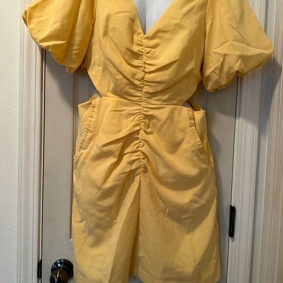 Line And Dot Sunny Ruched Cutout Mini Dress In Yellow - Women's Size Large - Picture 11 of 15